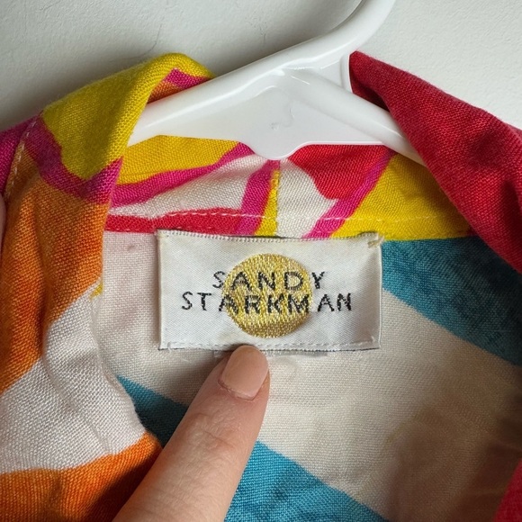 Sandy Starkman Tropical Floral Short Sleeve Jacket Full Zip Embroidered patch - Picture 4 of 7